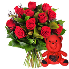 Buy Red Roses with Teddy for $ 82 at FloraUAE
